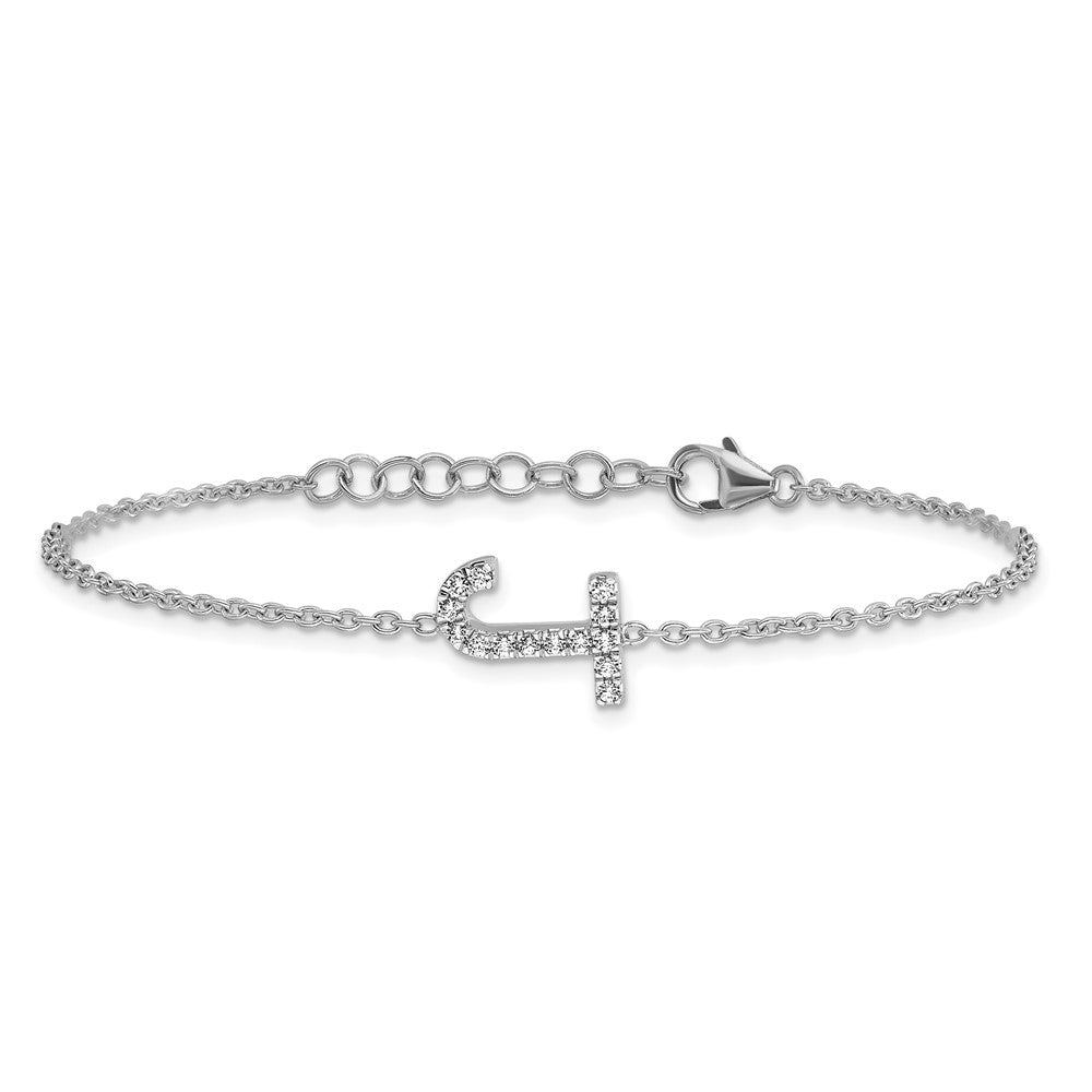 14KT Weißgold Armband mit natürlichem Diamant, seitlichem Buchstaben „J" und 2,5 cm Verlängerung