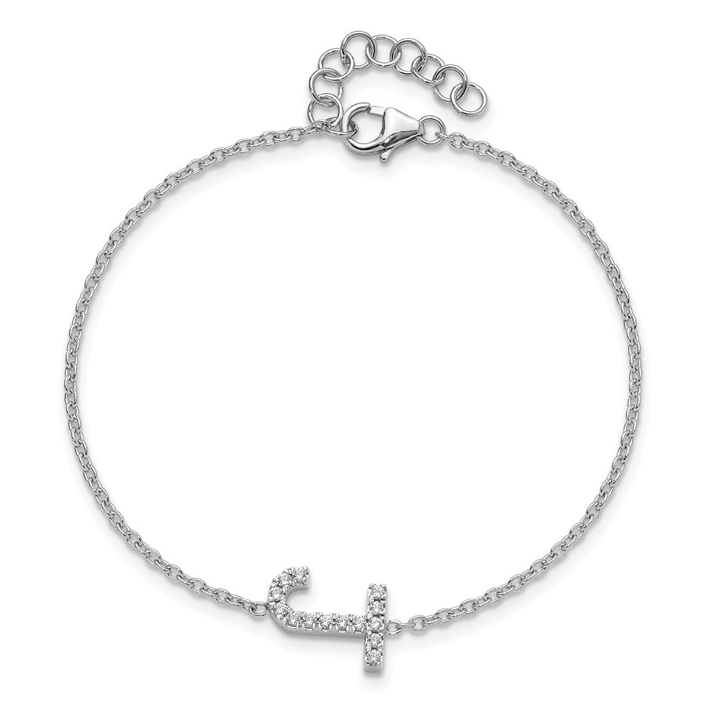 14KT Weißgold Armband mit natürlichem Diamant, seitlichem Buchstaben „J" und 2,5 cm Verlängerung