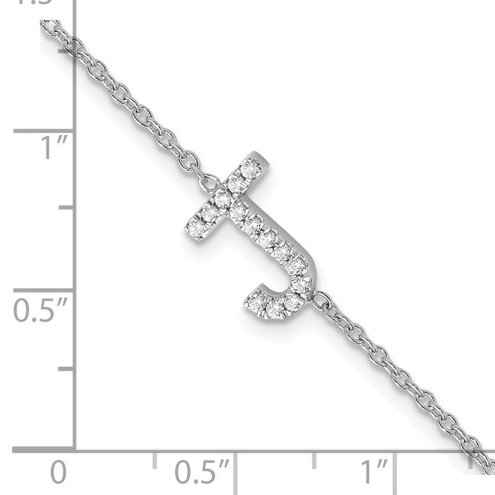 14KT Weißgold Armband mit natürlichem Diamant, seitlichem Buchstaben „J" und 2,5 cm Verlängerung