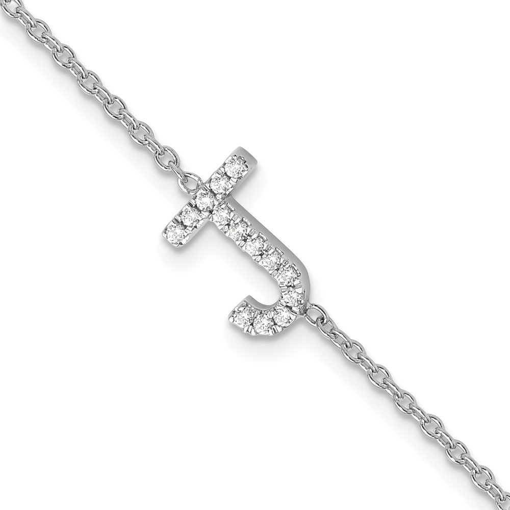 14KT Weißgold Armband mit natürlichem Diamant, seitlichem Buchstaben „J" und 2,5 cm Verlängerung