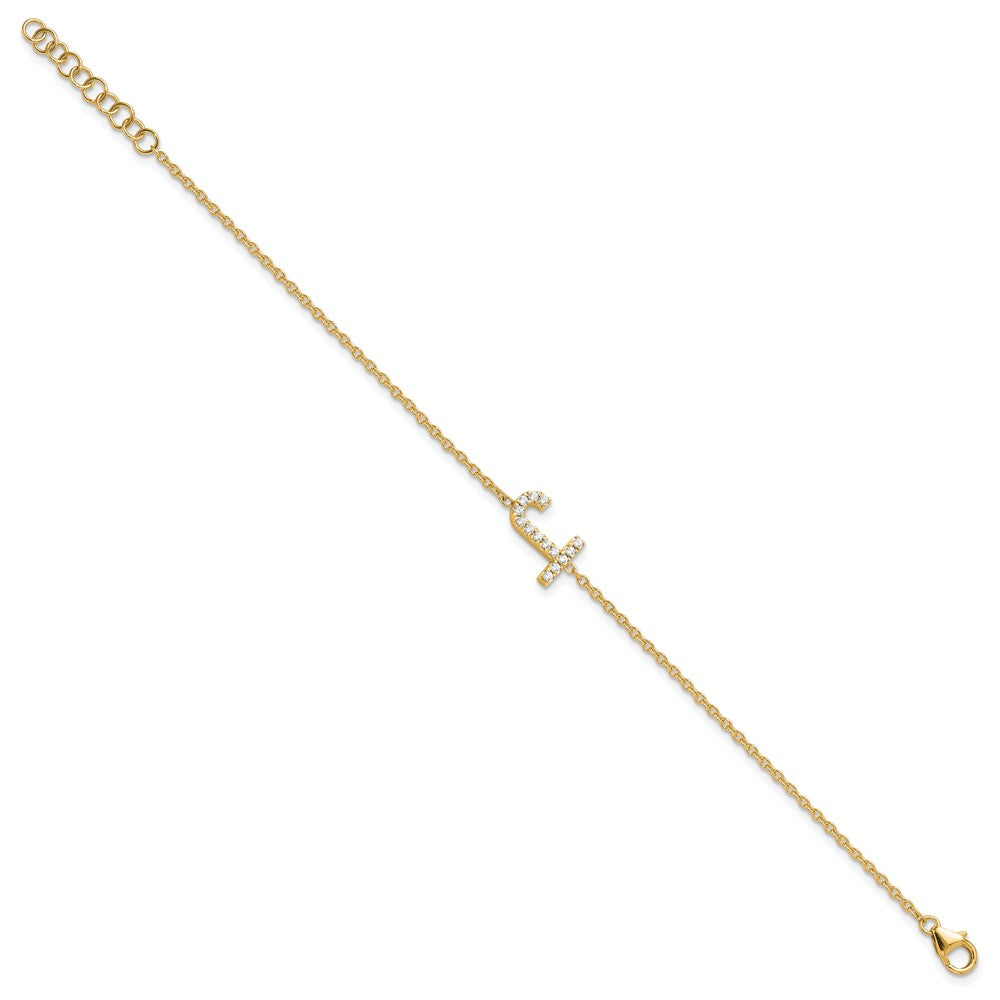 Armband aus 14K Gelbgold mit natürlichem Diamant-Buchstaben J liegend und 1 Zoll Verlängerung