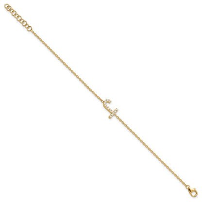 Armband aus 14K Gelbgold mit natürlichem Diamant-Buchstaben J liegend und 1 Zoll Verlängerung