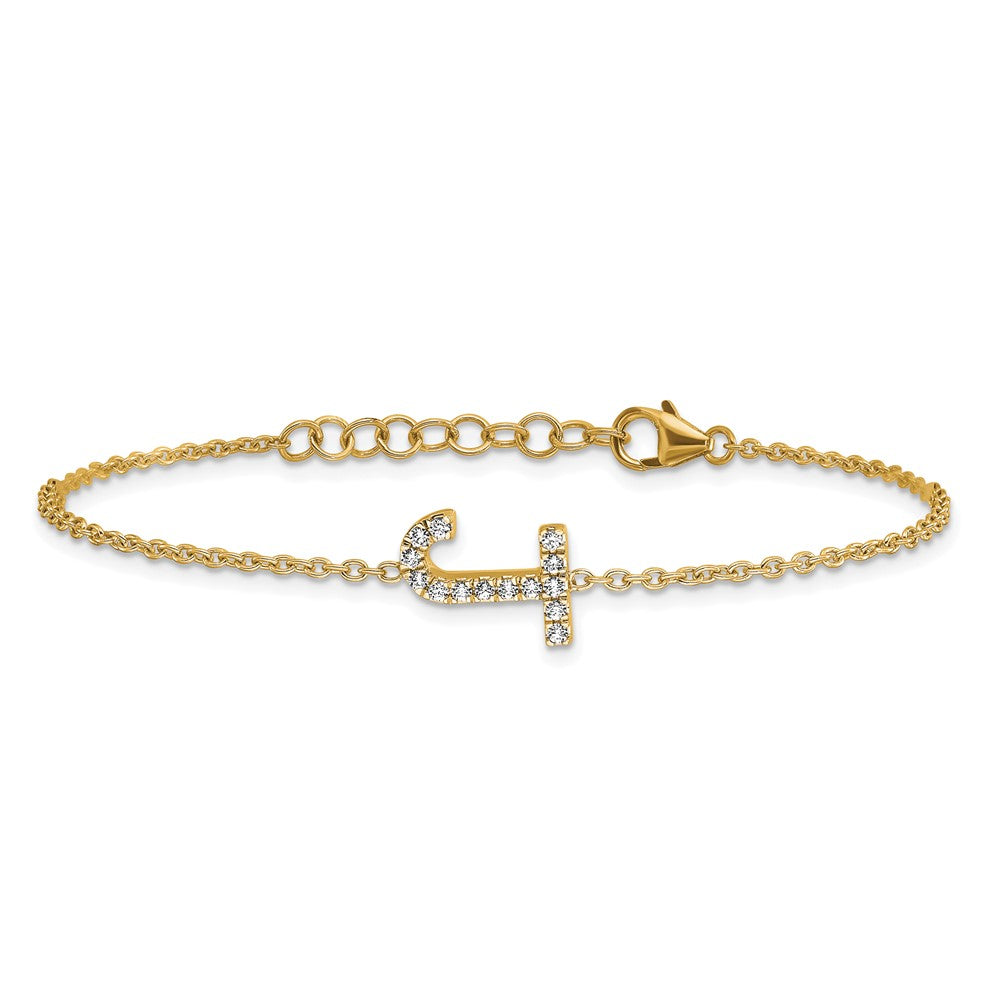 Armband aus 14K Gelbgold mit natürlichem Diamant-Buchstaben J liegend und 1 Zoll Verlängerung