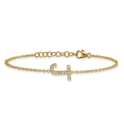 Armband aus 14K Gelbgold mit natürlichem Diamant-Buchstaben J liegend und 1 Zoll Verlängerung