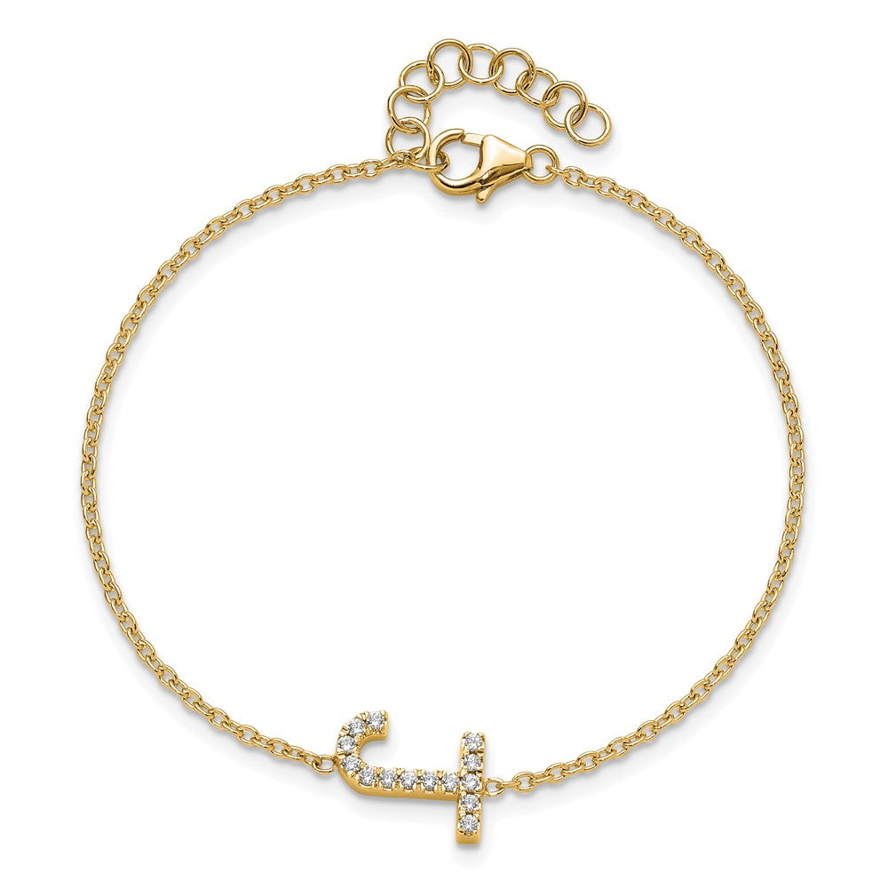 Armband aus 14K Gelbgold mit natürlichem Diamant-Buchstaben J liegend und 1 Zoll Verlängerung
