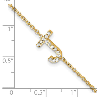 Armband aus 14K Gelbgold mit natürlichem Diamant-Buchstaben J liegend und 1 Zoll Verlängerung