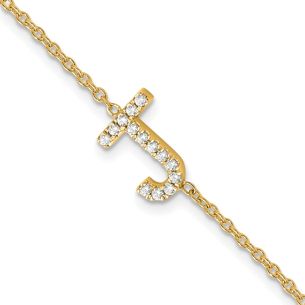 Armband aus 14K Gelbgold mit natürlichem Diamant-Buchstaben J liegend und 1 Zoll Verlängerung