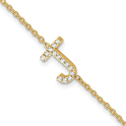 Armband aus 14K Gelbgold mit natürlichem Diamant-Buchstaben J liegend und 1 Zoll Verlängerung