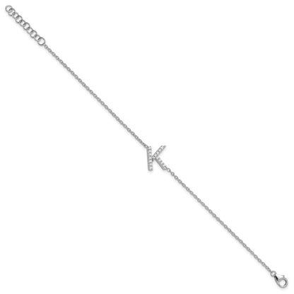 14K Weißgold Armband mit natürlichem Diamant-Buchstaben "K" seitlich, mit 2,5 cm Verlängerung