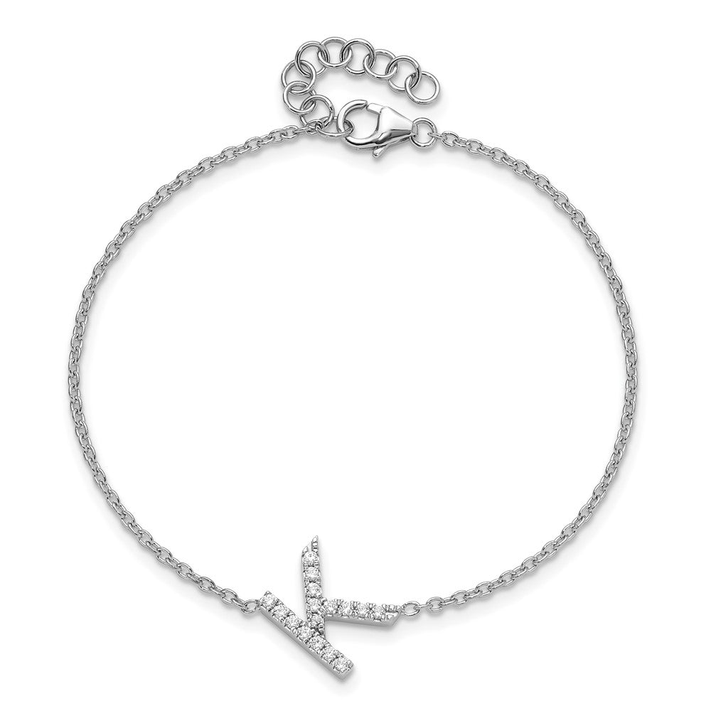 14K Weißgold Armband mit natürlichem Diamant-Buchstaben "K" seitlich, mit 2,5 cm Verlängerung