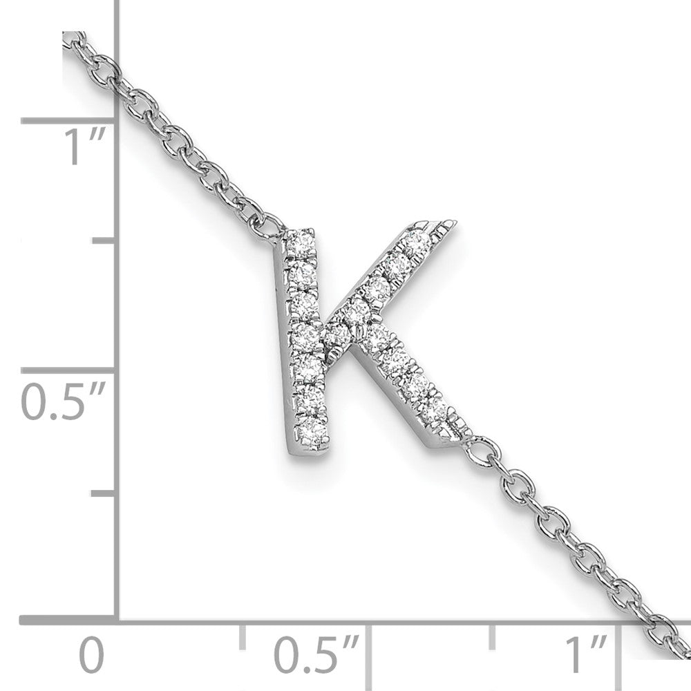 14K Weißgold Armband mit natürlichem Diamant-Buchstaben "K" seitlich, mit 2,5 cm Verlängerung