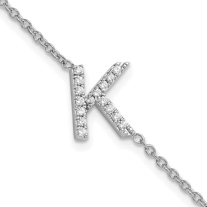 14K Weißgold Armband mit natürlichem Diamant-Buchstaben "K" seitlich, mit 2,5 cm Verlängerung