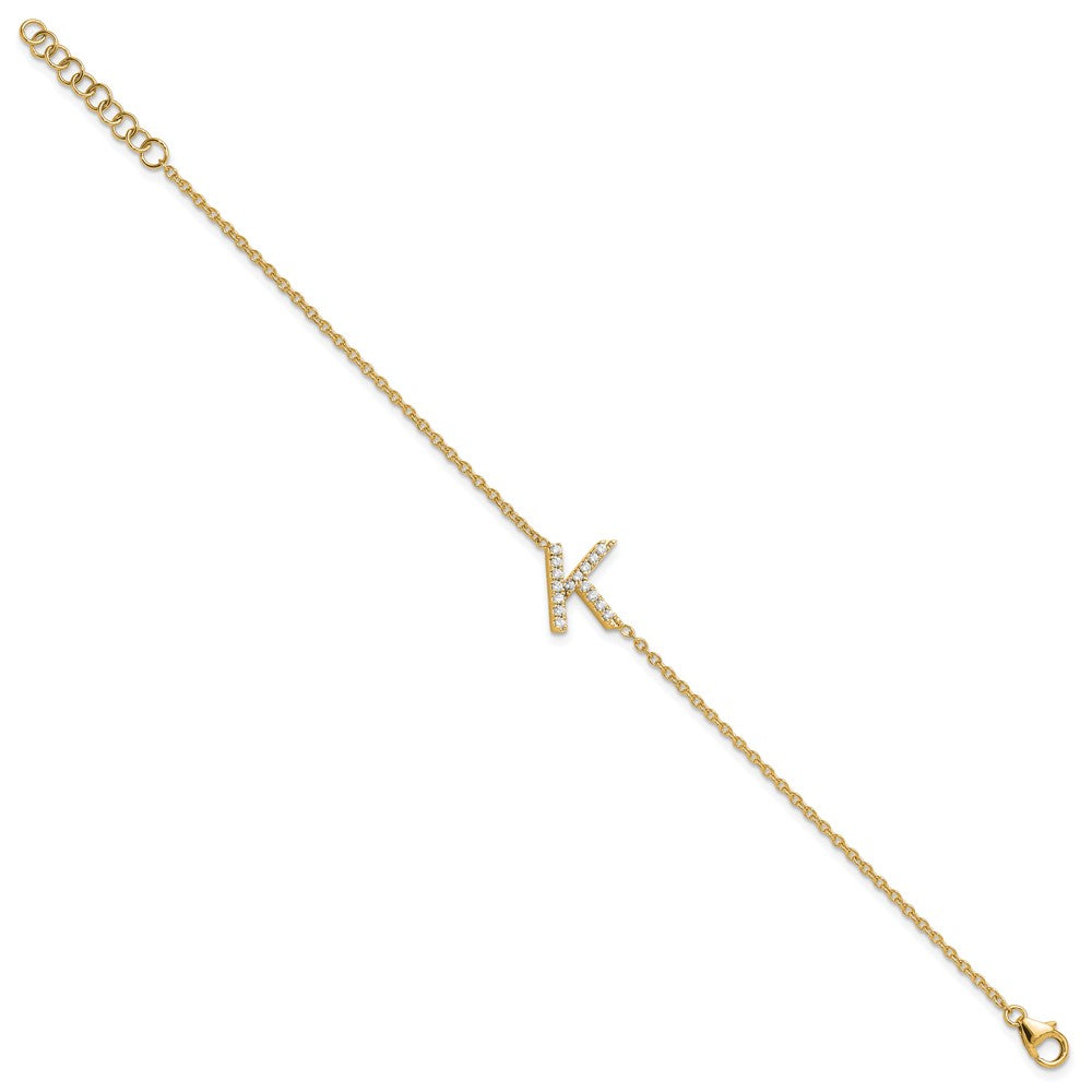 14K Gelbgold Armband mit natürlichem Diamant-Buchstaben "K" seitlich, mit 2,54 cm Verlängerung