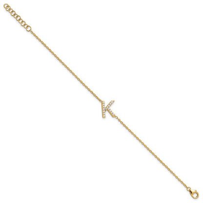 14K Gelbgold Armband mit natürlichem Diamant-Buchstaben "K" seitlich, mit 2,54 cm Verlängerung