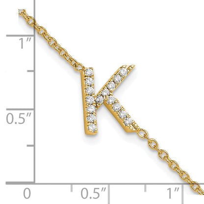 14K Gelbgold Armband mit natürlichem Diamant-Buchstaben "K" seitlich, mit 2,54 cm Verlängerung