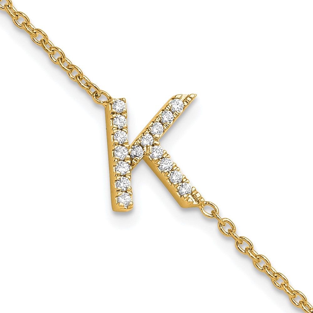 14K Gelbgold Armband mit natürlichem Diamant-Buchstaben "K" seitlich, mit 2,54 cm Verlängerung