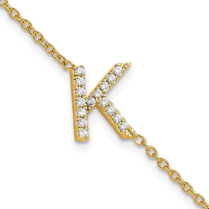 14K Gelbgold Armband mit natürlichem Diamant-Buchstaben "K" seitlich, mit 2,54 cm Verlängerung