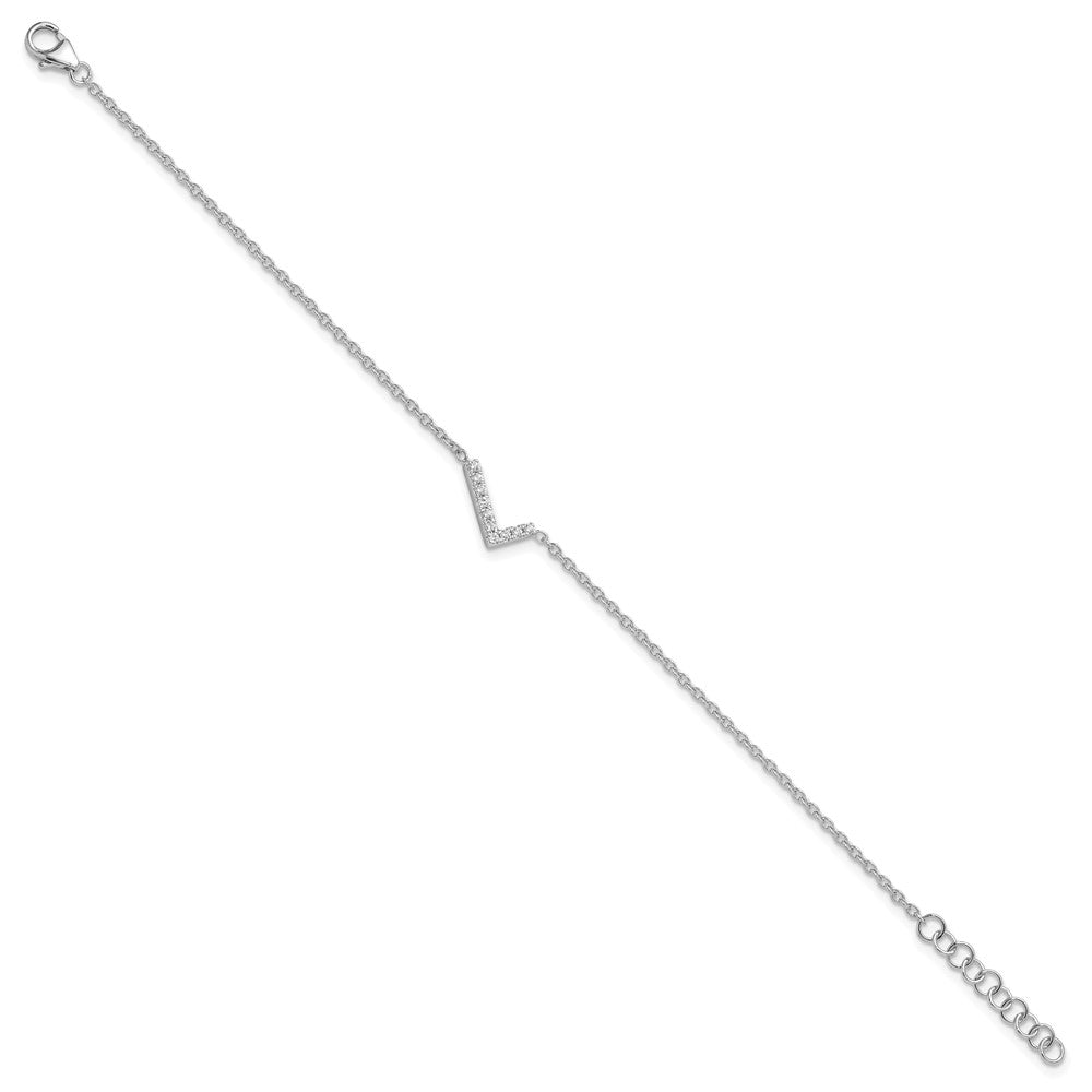 14K Weißgold Armband mit natürlichem Diamant-Buchstaben "L" seitlich, mit 2,54 cm Verlängerung