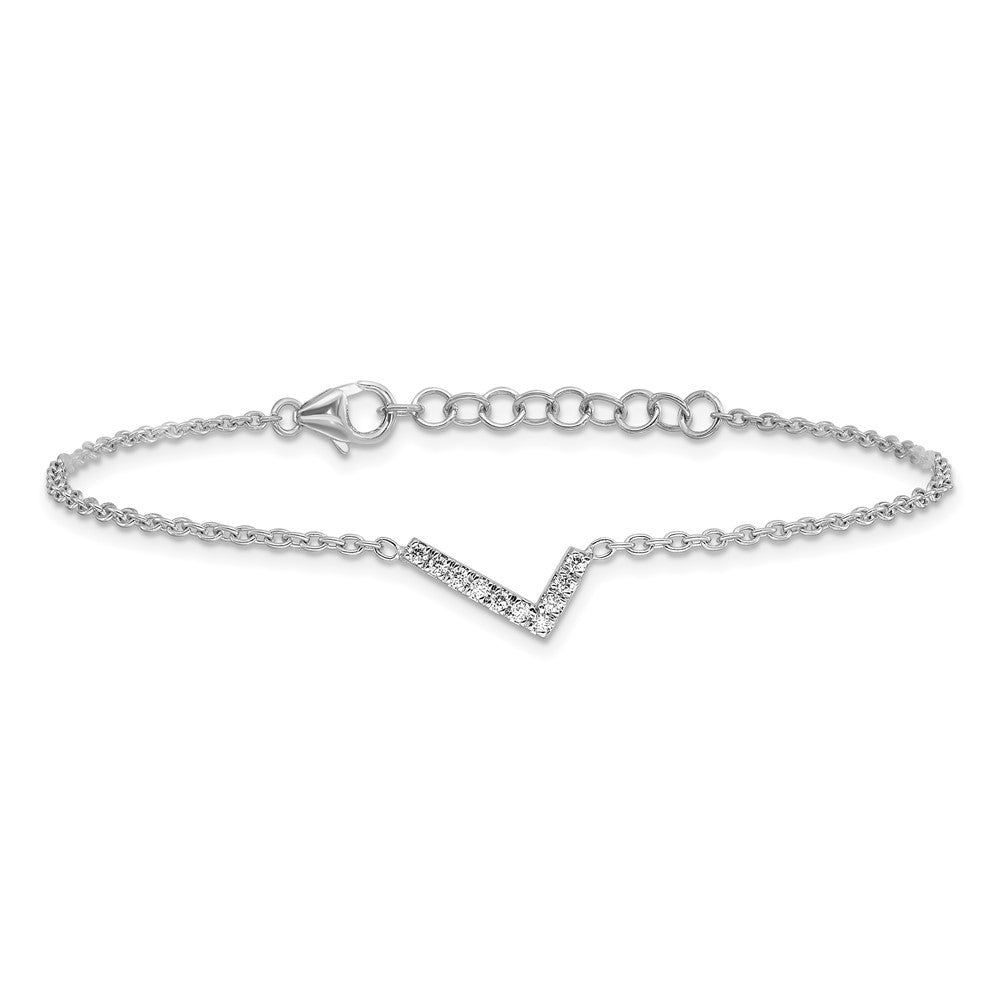 14K Weißgold Armband mit natürlichem Diamant-Buchstaben "L" seitlich, mit 2,54 cm Verlängerung