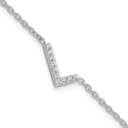 14K Weißgold Armband mit natürlichem Diamant-Buchstaben "L" seitlich, mit 2,54 cm Verlängerung