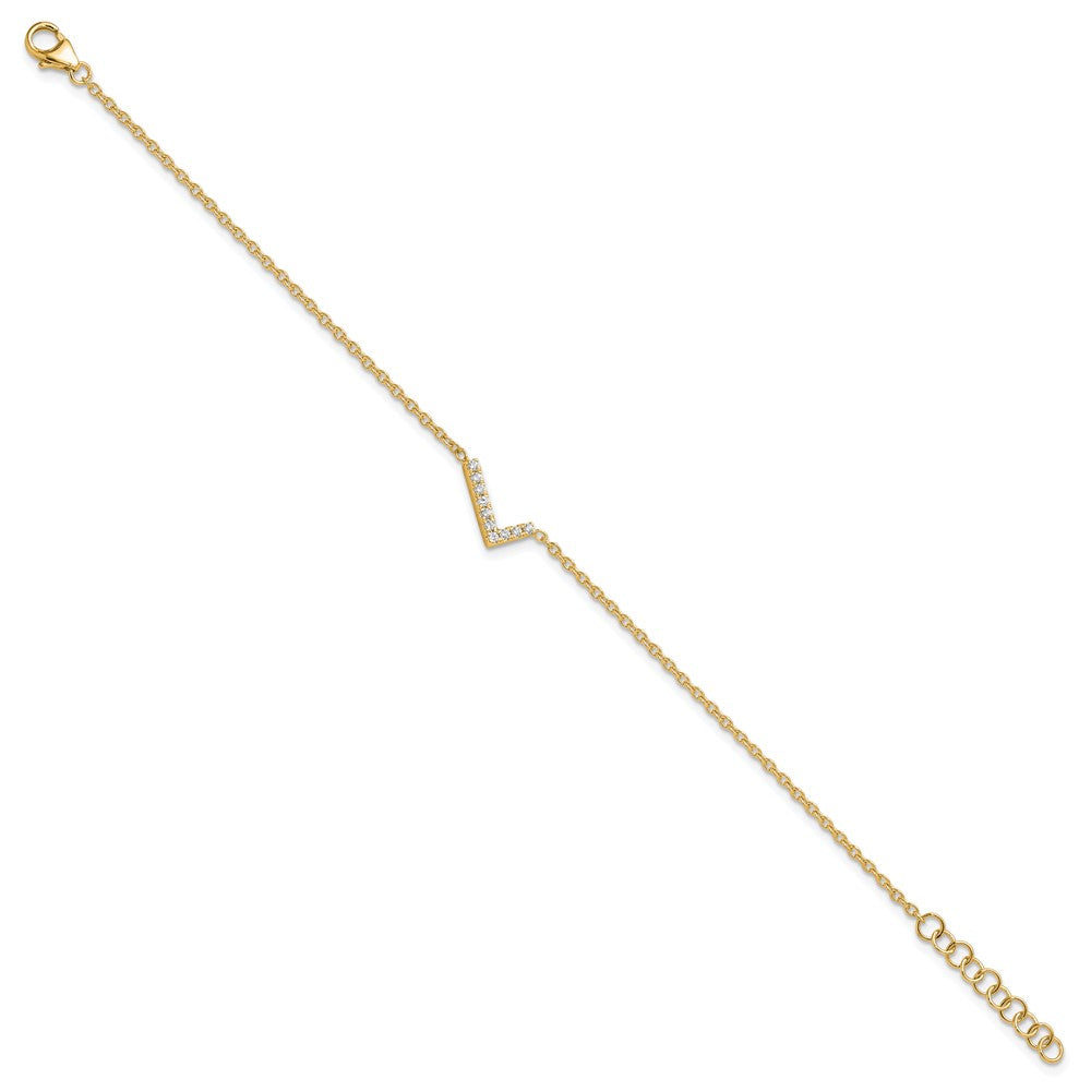 14K Gelbgold Buchstaben-Armband „L" seitlich mit natürlichem Diamant, mit 2,5 cm Verlängerung