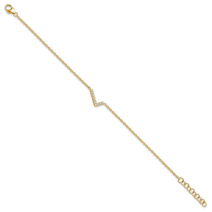 14K Gelbgold Buchstaben-Armband „L" seitlich mit natürlichem Diamant, mit 2,5 cm Verlängerung