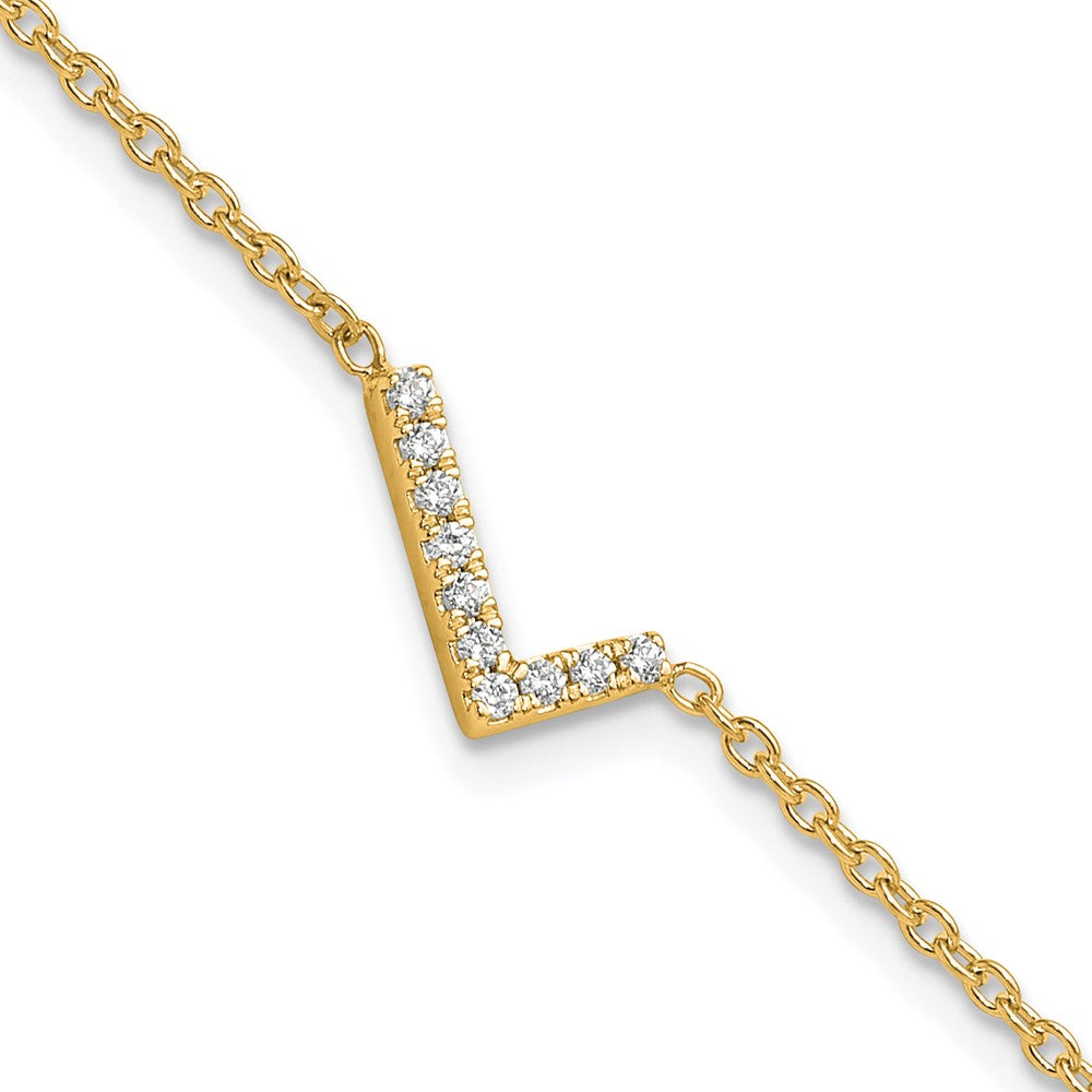 14K Gelbgold Buchstaben-Armband „L" seitlich mit natürlichem Diamant, mit 2,5 cm Verlängerung