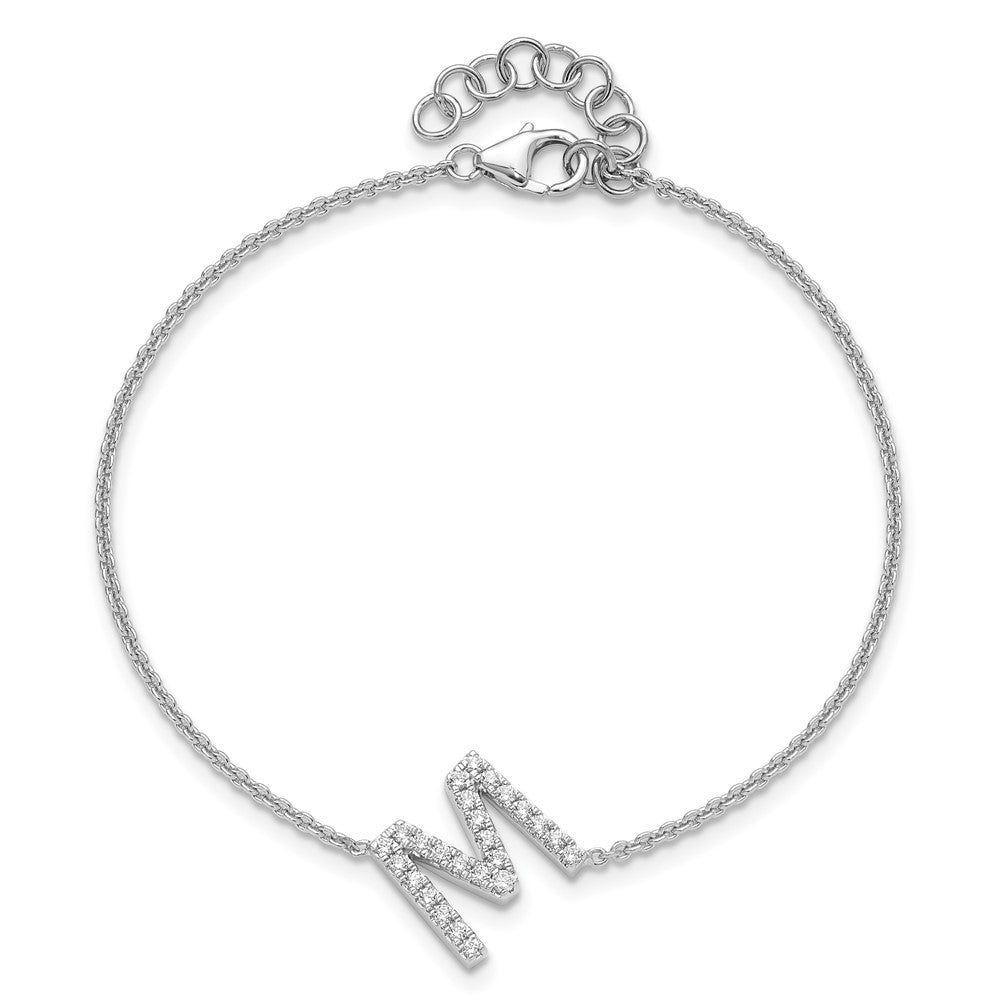 14K Weißgold Armband mit natürlichem Diamant-Buchstaben „M" seitlich und 1-Zoll-Verlängerung