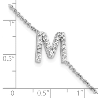 14K Weißgold Armband mit natürlichem Diamant-Buchstaben „M" seitlich und 1-Zoll-Verlängerung