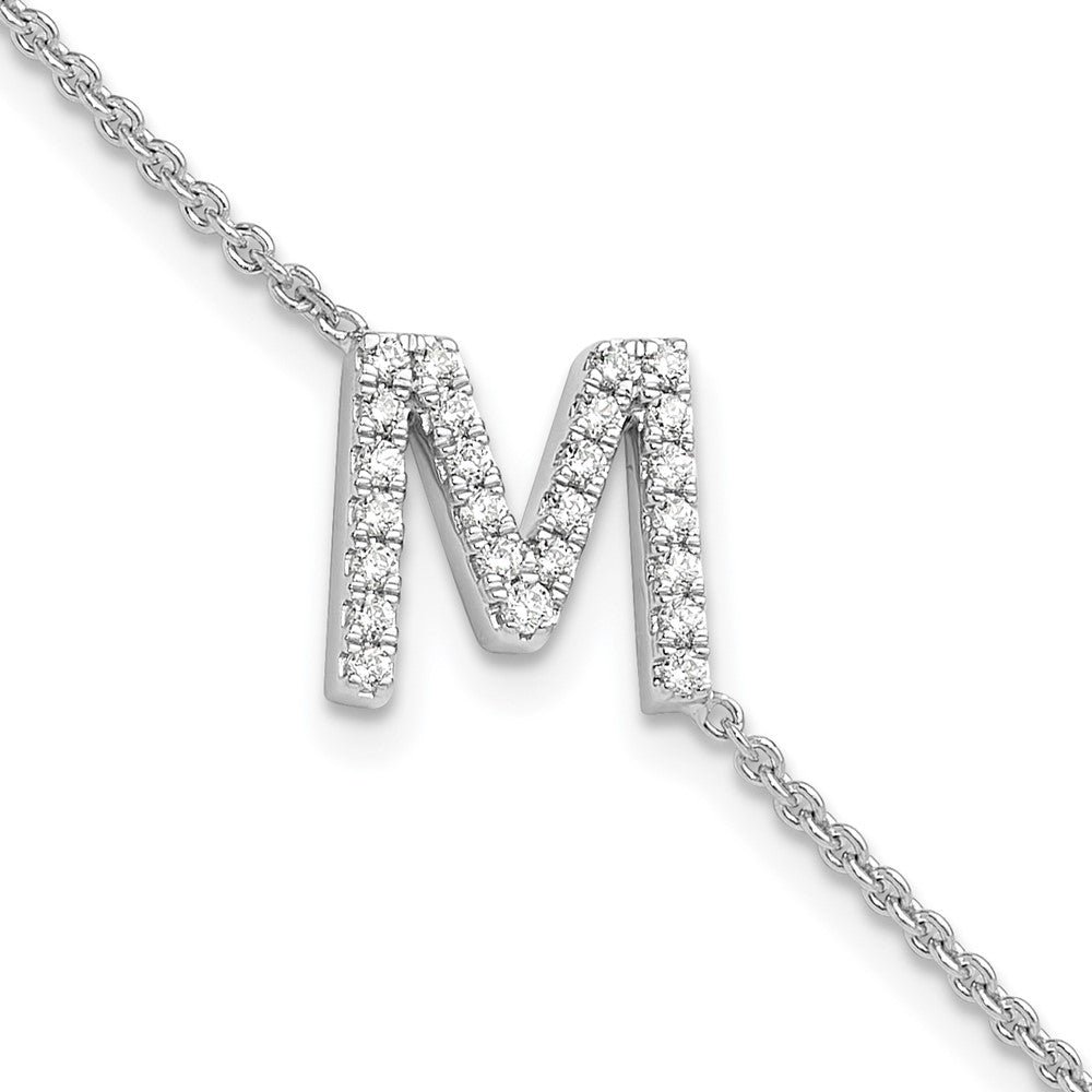 14K Weißgold Armband mit natürlichem Diamant-Buchstaben „M" seitlich und 1-Zoll-Verlängerung