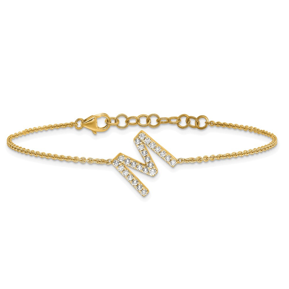 14K Gelbgold Armband mit natürlichem Diamant-Buchstaben "M" quer und 2,5 cm Verlängerung