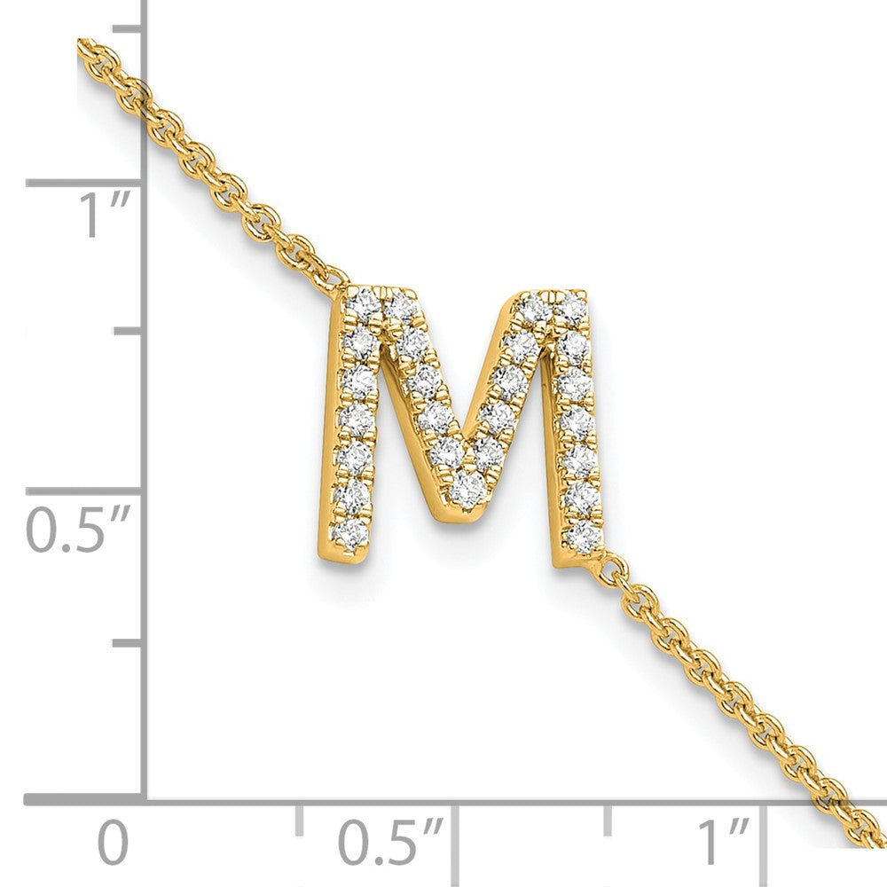 14K Gelbgold Armband mit natürlichem Diamant-Buchstaben "M" quer und 2,5 cm Verlängerung