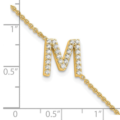 14K Gelbgold Armband mit natürlichem Diamant-Buchstaben "M" quer und 2,5 cm Verlängerung