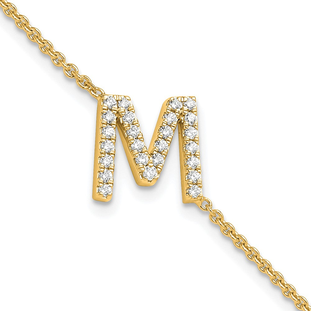 14K Gelbgold Armband mit natürlichem Diamant-Buchstaben "M" quer und 2,5 cm Verlängerung