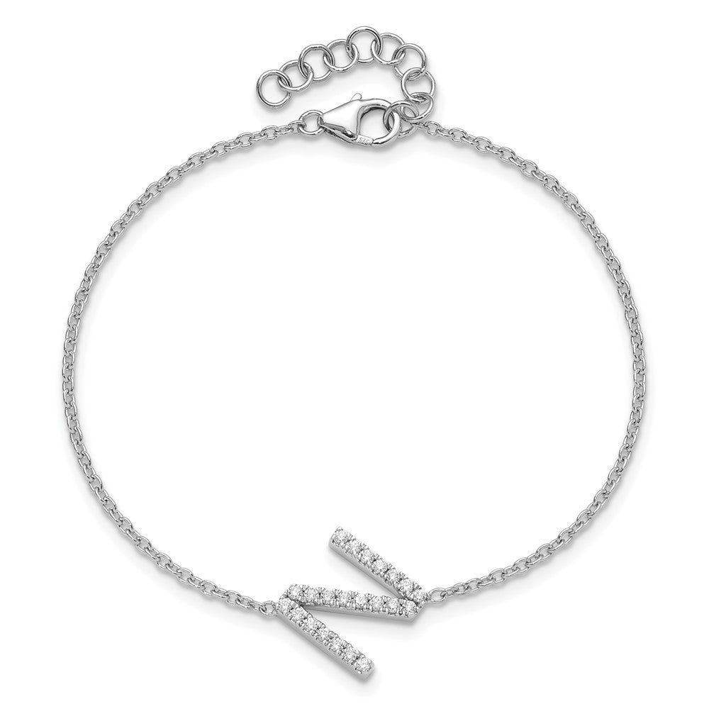 14K Weißgold Armband mit natürlichem Diamant-Buchstabe "N" und 1 Zoll Verlängerung