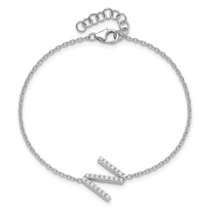 14K Weißgold Armband mit natürlichem Diamant-Buchstabe "N" und 1 Zoll Verlängerung