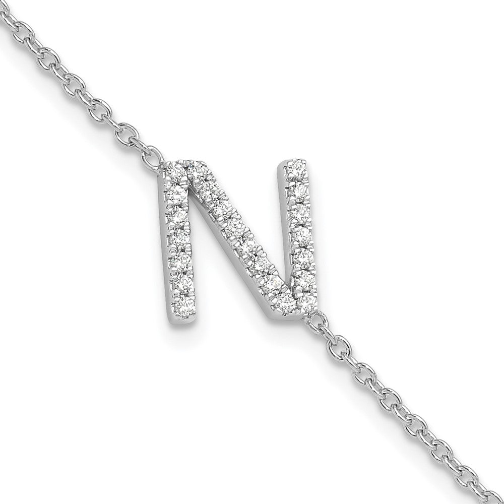 14K Weißgold Armband mit natürlichem Diamant-Buchstabe "N" und 1 Zoll Verlängerung