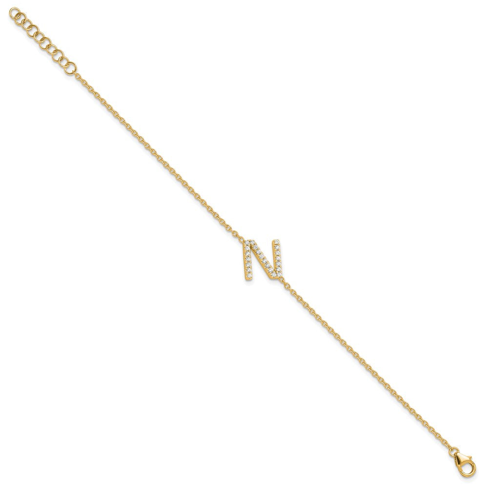 14K Gelbgold Armband mit natürlichem Diamant-Buchstaben "N" seitlich, mit 2,5 cm Verlängerung