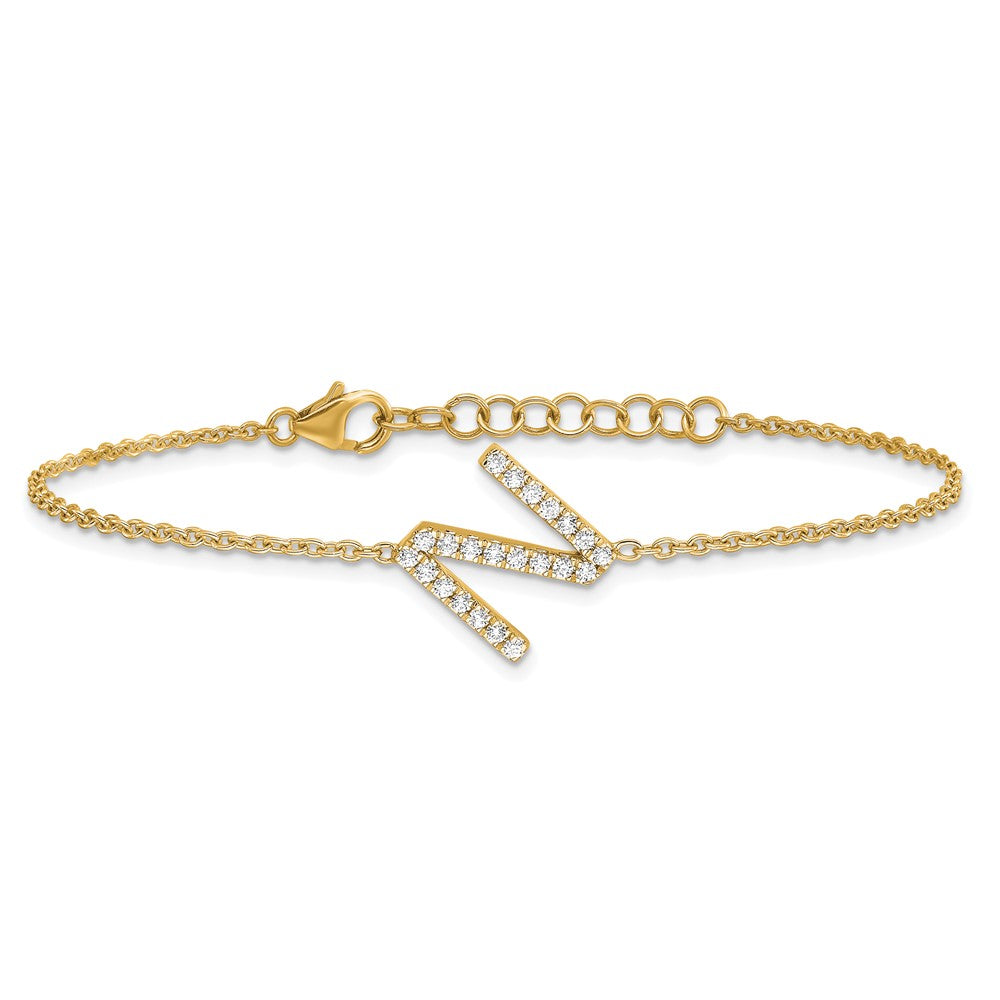 14K Gelbgold Armband mit natürlichem Diamant-Buchstaben "N" seitlich, mit 2,5 cm Verlängerung