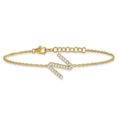 14K Gelbgold Armband mit natürlichem Diamant-Buchstaben "N" seitlich, mit 2,5 cm Verlängerung