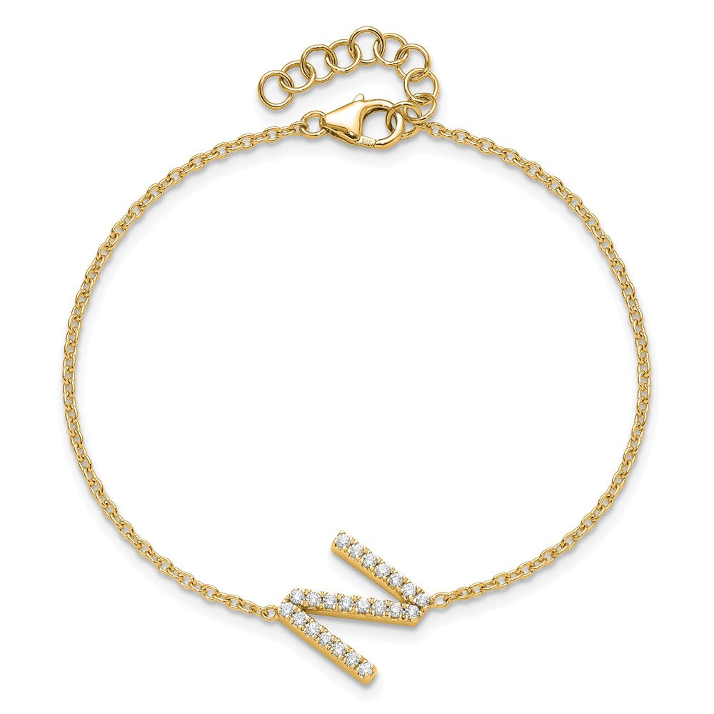 14K Gelbgold Armband mit natürlichem Diamant-Buchstaben "N" seitlich, mit 2,5 cm Verlängerung