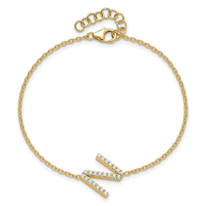 14K Gelbgold Armband mit natürlichem Diamant-Buchstaben "N" seitlich, mit 2,5 cm Verlängerung