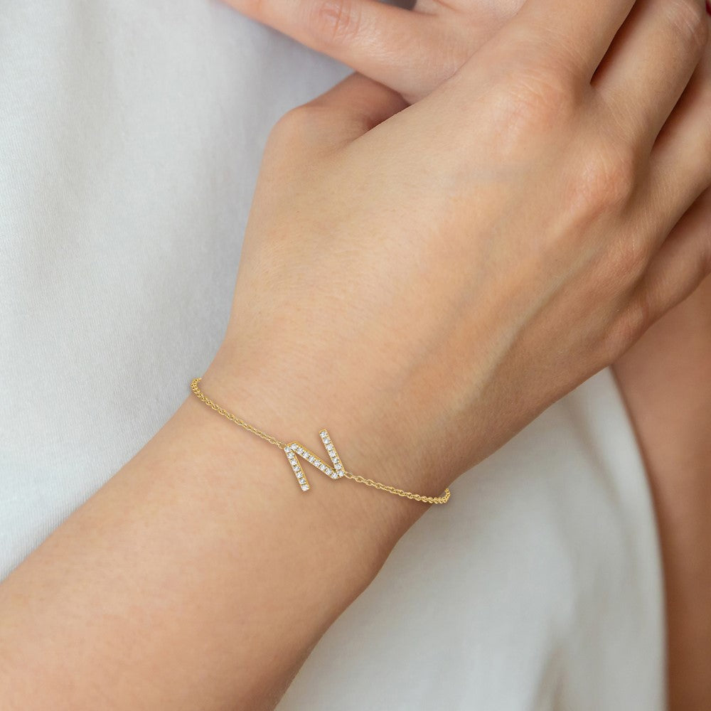 14K Gelbgold Armband mit natürlichem Diamant-Buchstaben "N" seitlich, mit 2,5 cm Verlängerung