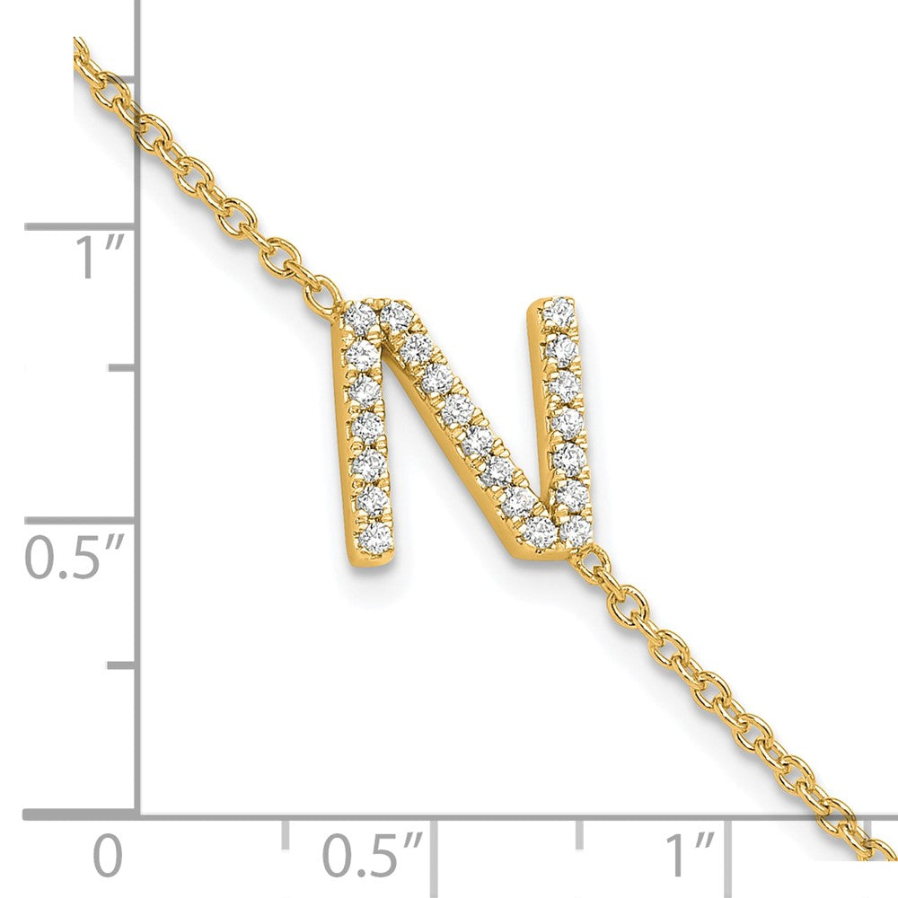 14K Gelbgold Armband mit natürlichem Diamant-Buchstaben "N" seitlich, mit 2,5 cm Verlängerung