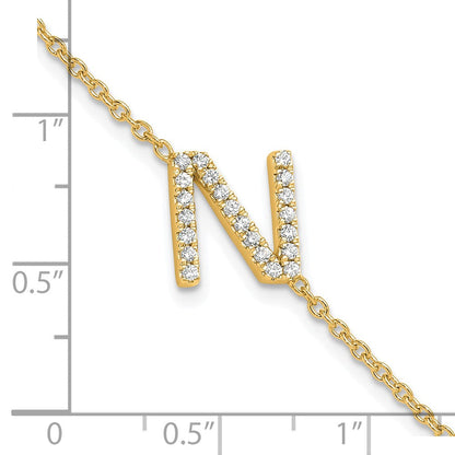 14K Gelbgold Armband mit natürlichem Diamant-Buchstaben "N" seitlich, mit 2,5 cm Verlängerung