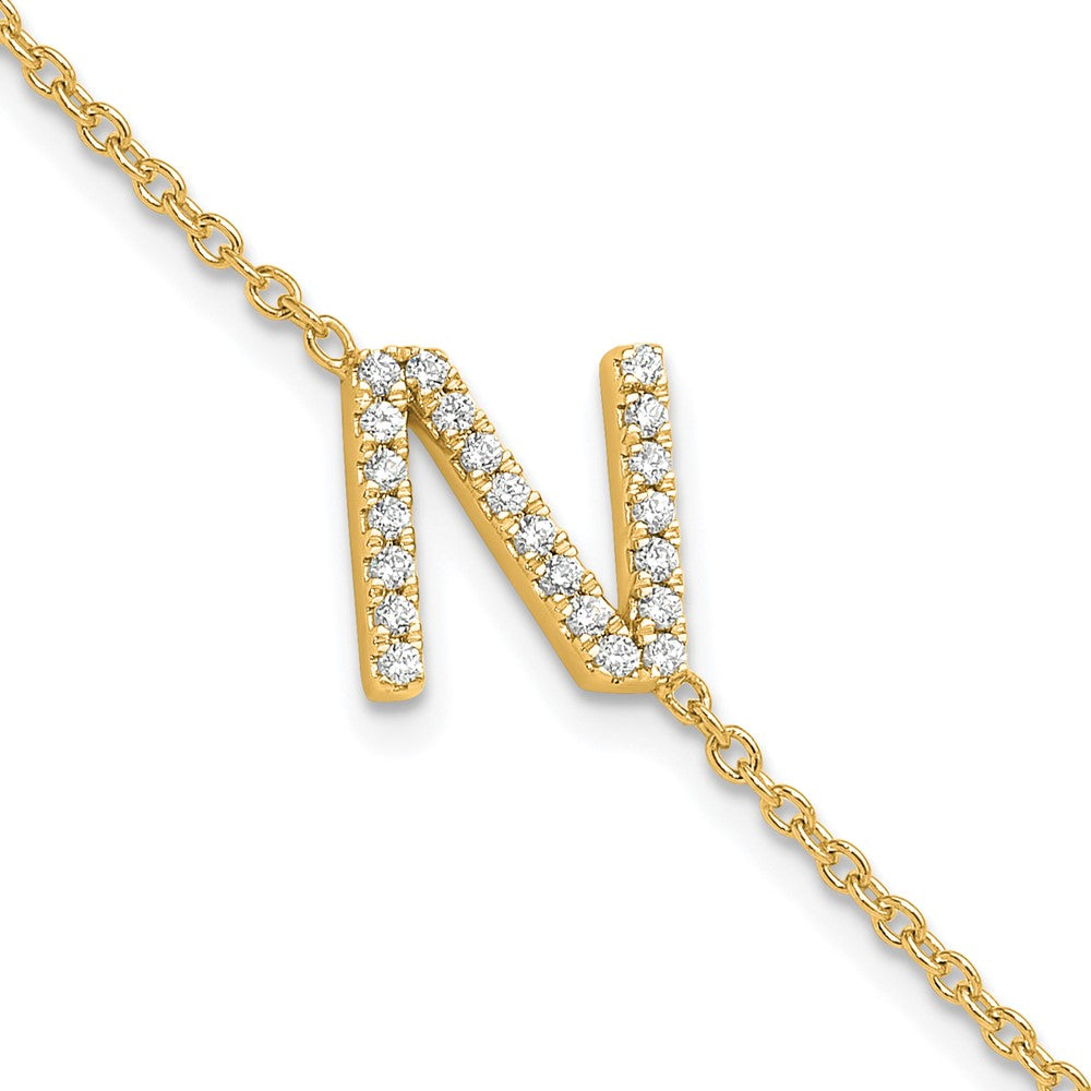 14K Gelbgold Armband mit natürlichem Diamant-Buchstaben "N" seitlich, mit 2,5 cm Verlängerung