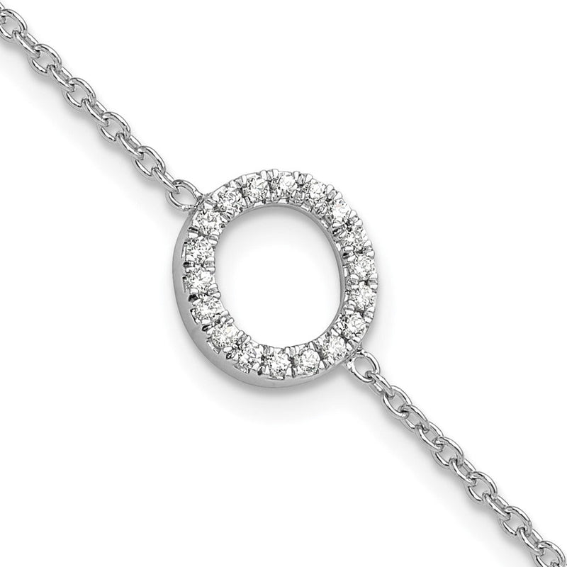 14K Weißgold Armband mit natürlichem Diamant-Buchstaben „O" seitlich, mit 1 Zoll Verlängerung