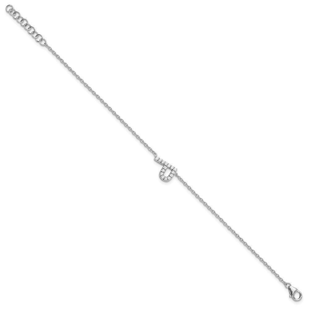 14K Weißgold Armband mit seitlichem Diamant-Buchstaben „P" (natürliche Diamanten) und 2,5 cm Verlängerung