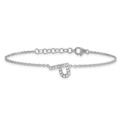 14K Weißgold Armband mit seitlichem Diamant-Buchstaben „P" (natürliche Diamanten) und 2,5 cm Verlängerung