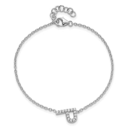 14K Weißgold Armband mit seitlichem Diamant-Buchstaben „P" (natürliche Diamanten) und 2,5 cm Verlängerung